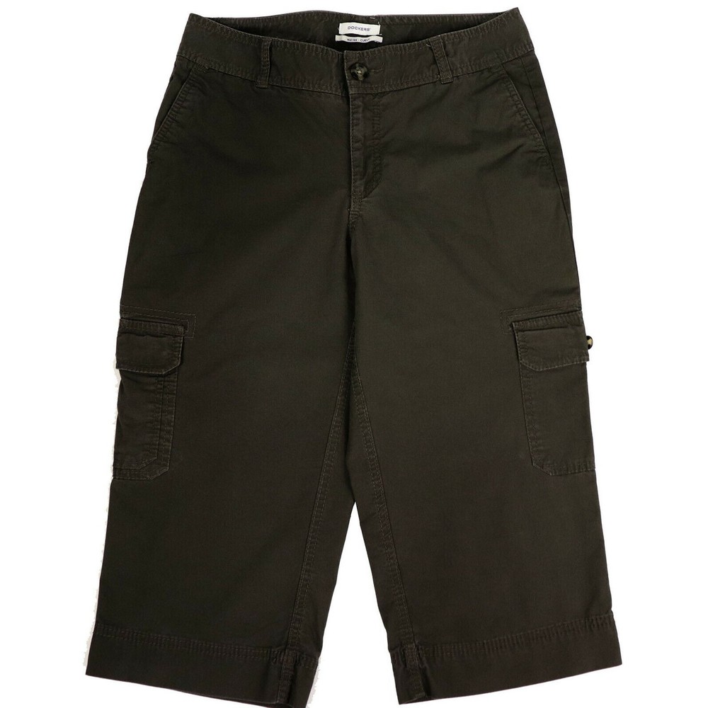 Dockers Womens Cargo Capri Pants 6 Mid Rise Curvy Dark Olive Stretch Twill EUC